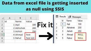 129 Data from excel file is getting inserted as null using ssis
