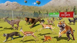 Big Cats VS Antelopes Animals Race in Planet Zoo included Lion, Gazelle, Wildebeest, Impala & Tiger