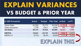 Variance Analysis (vs budget and prior year)