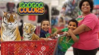 WE PRETEND PLAY SHOPPING IN TARGET STORE! Kid Learns Animal Names & Sounds