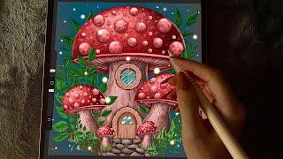 iPad ASMR - Painting a mushroom house - Clicky Whispers - Writing Sounds