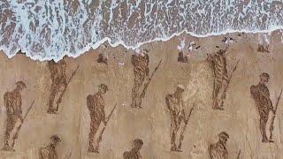 Soldiers Stenciled Into Sand for 80th Anniversary of D-Day