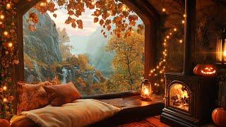 Cozy Autumn Cabin Ambience with Crackling Fire Sounds, and Pumpkin Glow | Relaxing Fall Escape