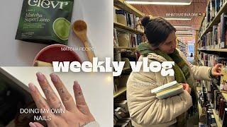 WEEKLY VLOG: doing my nails at home, what I eat in a day, HEALTH IS WEALTH, library haul & MORE