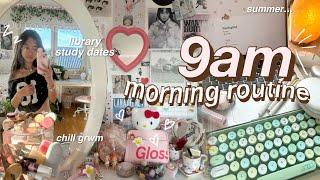 𓇼🩰 9AM REAL *lazy* MORNING ROUTINE˚grwm vlog, study dates, aesthetic skincare- summer ୨ৎ 2024