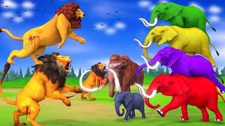5 Elephants vs 3 Lions Turn into Zombie Lions attack African Elephant Save Woolly Mammoth Elephant