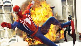 GTA 5 Stunning Ragdolls #30 (Spiderman And Superman - Explosions And Fire Ragdolls)