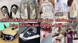 [ Shopes haul ] Unboxing dép,giày,túi,balo,mũ bảo hiểm,son,bình nước,quần áo,...cho HSSV