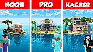 Minecraft NOOB vs PRO vs HACKER: MODERN ISLAND HOUSE BUILD CHALLENGE in Minecraft / Animation