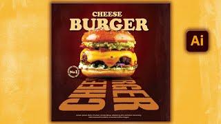 Illustrator CC Tutorial | Graphic Design |  Burger Advertising Poster Design .