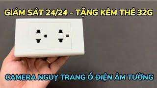 Camera ngụy trang ổ cắm điện âm tường 2 chấu , camera giấu kín ổ điện quay hình 24/24 ghi âm rõ nét