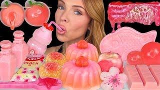 ASMR MUKBANG, Pink Desserts, Strawberry Wafer Cookie, Peach KitKat, Honeycomb, Milk Wax Candy 먹방