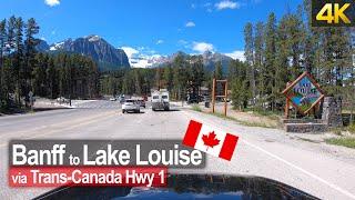 Driving from Banff to Lake Louise through the Canadian Rocky Mountains 