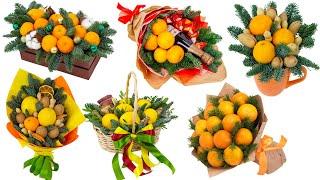 6 идей: букет из мандаринов и лимонов для девушки, женщины на Новый Год и Рождество своими руками