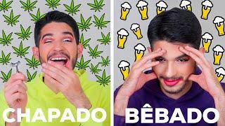 fazendo maquiagem CHAPADO x BÊBADO (desafio)