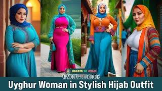 Uyghur Muslim Woman as Virtual Influencer in Stylish Hijab Outfit AI Model Look Book