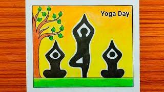 How to Draw Yoga Day Poster Drawing / Yoga Day Drawing Oil Pastel / Yoga Day Chart Project