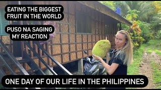 ONE DAY OF OUR LIFE IN THE PHILIPPINES | EATING THE BIGGEST FRUIT IN THE WORLD AND PUSO NA SAGING