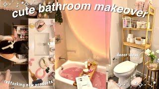 BATHROOM MAKEOVER! decorating + cleaning, cute decor haul, pinterest self care night 