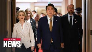 Pres. Yoon closes his diplomatic super week with EU leaders vowing for cooperation...