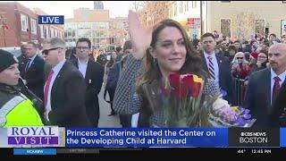 Princess Catherine greets the crowd outside Harvard University