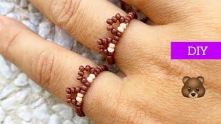 DIY Подробный мастер-класс по плетению колечка из бисера, ушки медвежонка tutorial beaded ring