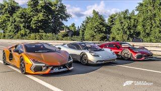 Forza Motorsport Drag race: Lamborghini Revuelto vs GMA T50 vs Mercedes-AMG One