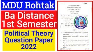 Mdu Ba Distance Political Science 1st semester Question Paper 2022 | Mdu Ba Political Science Paper