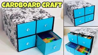 MAKE DRAWER FROM CARDBOARD | EASY CARDBOARD CRAFT | CARDBOARD STORAGE IDEAS | CARDBOARD DIY VIDEOS