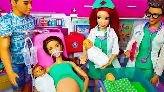 Barbie & Ken Doll Family Go to the Hospital  NEWBORN BABY 임신 바비인형 아침일상 아기탄생 인어공주 병원 의사 주사 놀이