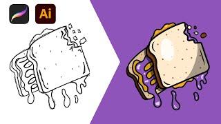 How to Draw Gooey PB&J Sandwich in Adobe Illustrator on iPad - Full Tutorial🪼(Procreate Sketch) 4K