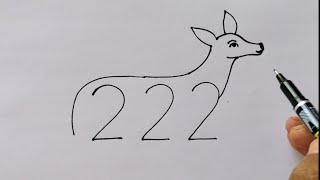 Deer Drawing With 222 Number | Deer Drawing Art