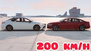 Toyota Camry XV70 vs Audi A6 C7  200 km/h (each one)  BeamNG.drive CRASH test