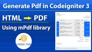 How to generate Pdf in Codeigniter 3 using mPdf library | Php | Mysql | Html