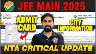 jee mains 2025 city intimation|jee mains 2025 admit card|jee mains 2025 urgent update|RS Institute