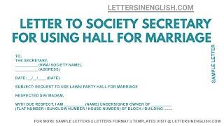 Letter to Society Secretary Regarding Use of Hall for Marriage - Request Letter Format Sample