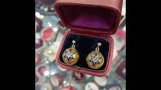 EG066 Etruscan style mid Victorian gold, diamond, and enamel earrings