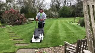 Mowing a large lawn with a Hayter 56