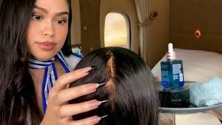 ASMR First Class Flight Attendant Gives U Scalp Check & Scratch, Spa Facial, Neck Massage, light gum