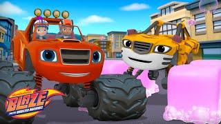 Blaze's SILLY Tire Rescue!  w/ Starla, Stripes & Darington | Blaze and the Monster Machines