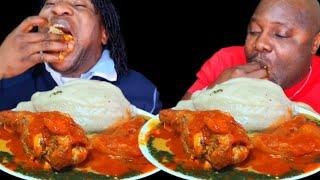 Asmr mukbang fufu and slimy ewedu stew African food eating sound