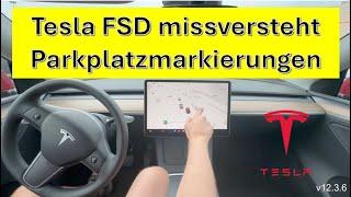 Tesla FSD (Supervised) denkt Parkplatz ist vielspurige Schnellstraße 