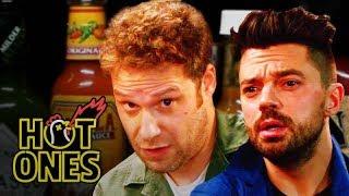 Seth Rogen and Dominic Cooper Suffer While Eating Spicy Wings | Hot Ones