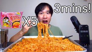 Challenge to eat 5 Servings of Cheesy Carbo Fire Noodles in 3 minutes!!