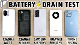 Xiaomi Mi 11 vs Mi 10 Ultra vs Note 20 Ultra vs Mate 40 Pro vs iPhone 12 Pro Max Battery DRAIN Test!