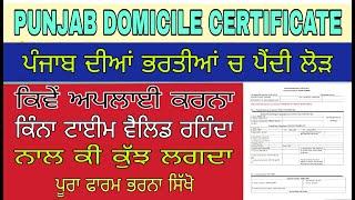 how to fill residence certificate form in punjab, punjab domicile certificate validity