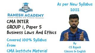 CMA Inter | Paper 5 Business Laws and Ethics In English by CS Rajesh | Indian Contract Act, Basics