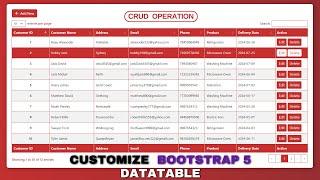 Customize jQuery Bootstrap5 Data Table | CRUD operation | HTML, CSS & JavaScript Local Storage