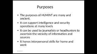 1.  Introduction to HUMINT (Human Intelligence)