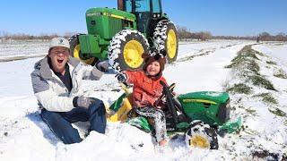 We got stuck playing in the snow with tractors | Tractors for kids